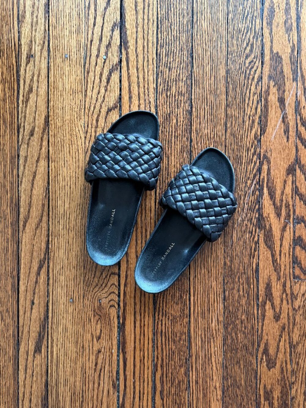 Loeffler Randall Black Woven Leather Slide Sandals